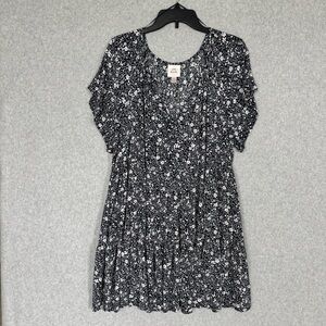 Knox Rose Womens Dress XXL Blue Floral Mini Boho Short Sleeve Cottagecore Spring